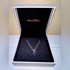 AUTHENTIC PANDORA STERLING SILVER NECKLACE - BIRTHSTONE BLUE SAPPHIRE PENDANT